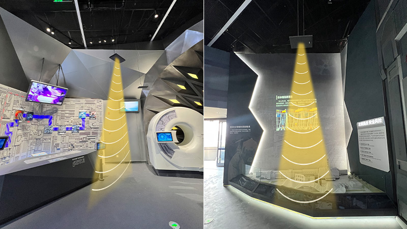 展廳定向音箱，吊頂安裝示意圖