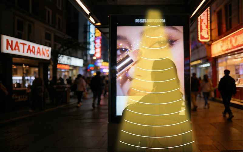 戶外美妝廣告牌集成定向揚聲器，定向發聲示意圖