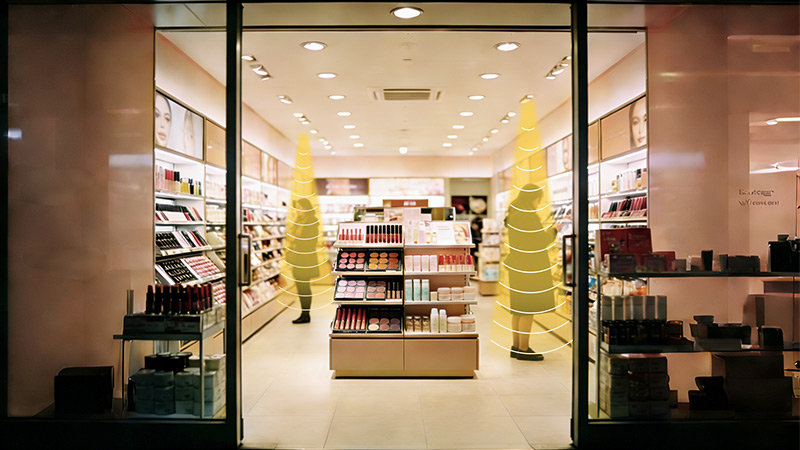 美妝店安裝定向揚聲器，定向發(fā)聲示意圖