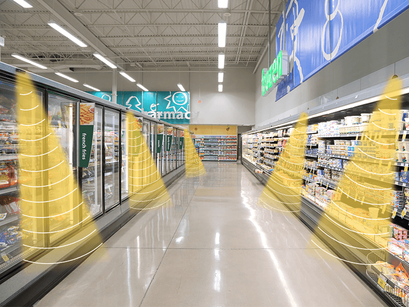 零售店安裝定向揚聲器，聲音分區(qū)，互不干擾示意圖